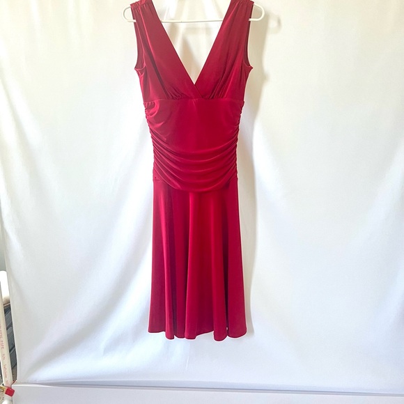 Arden B Red Ruched Midi Sundress V-Neck - Picture 1 of 3